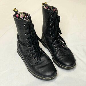 Dr. Martens Airwair Stratford Floral Fold Over Boots Black Leather Women's Sz 6